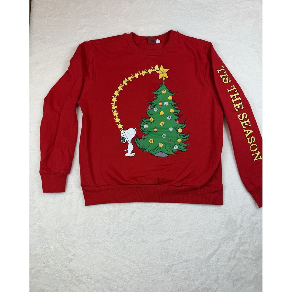 Peanuts Snoopy Christmas Tree Red Sweatshirt Tis The Season Graphic Mens Large
